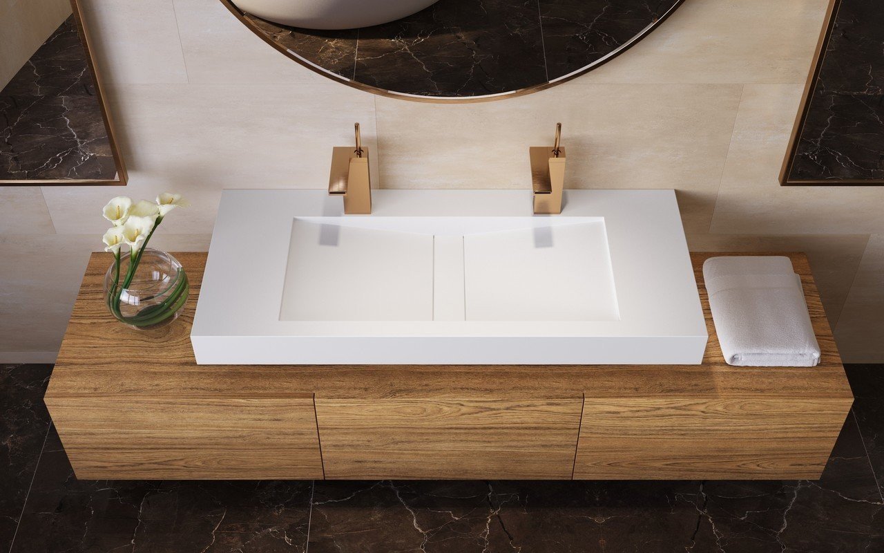 Aqua Bagno lavabo 120 cm, cerámica sin grifo orificio rectangular