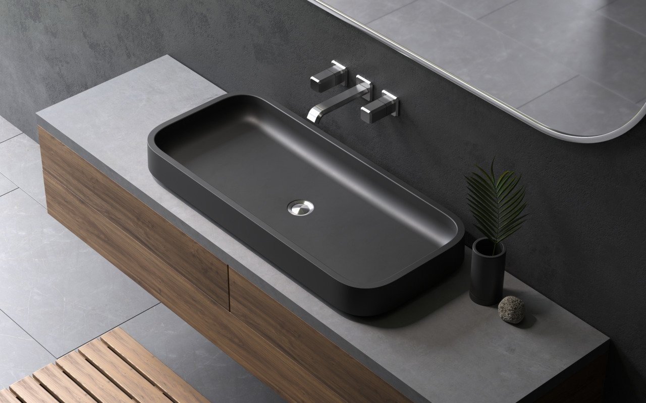 Lavabo de Vasija de Piedra Rectangular Aquatica Solace-B - Negro picture № 0