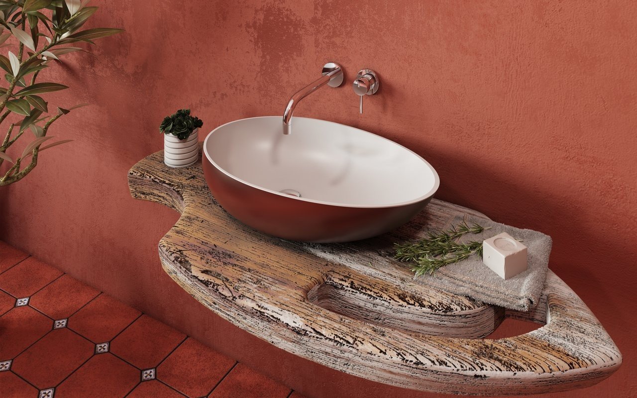 Lavabo de Vasija de Piedra Aquatica Spoon-2 - color Rojo Óxido y Blanco picture № 0