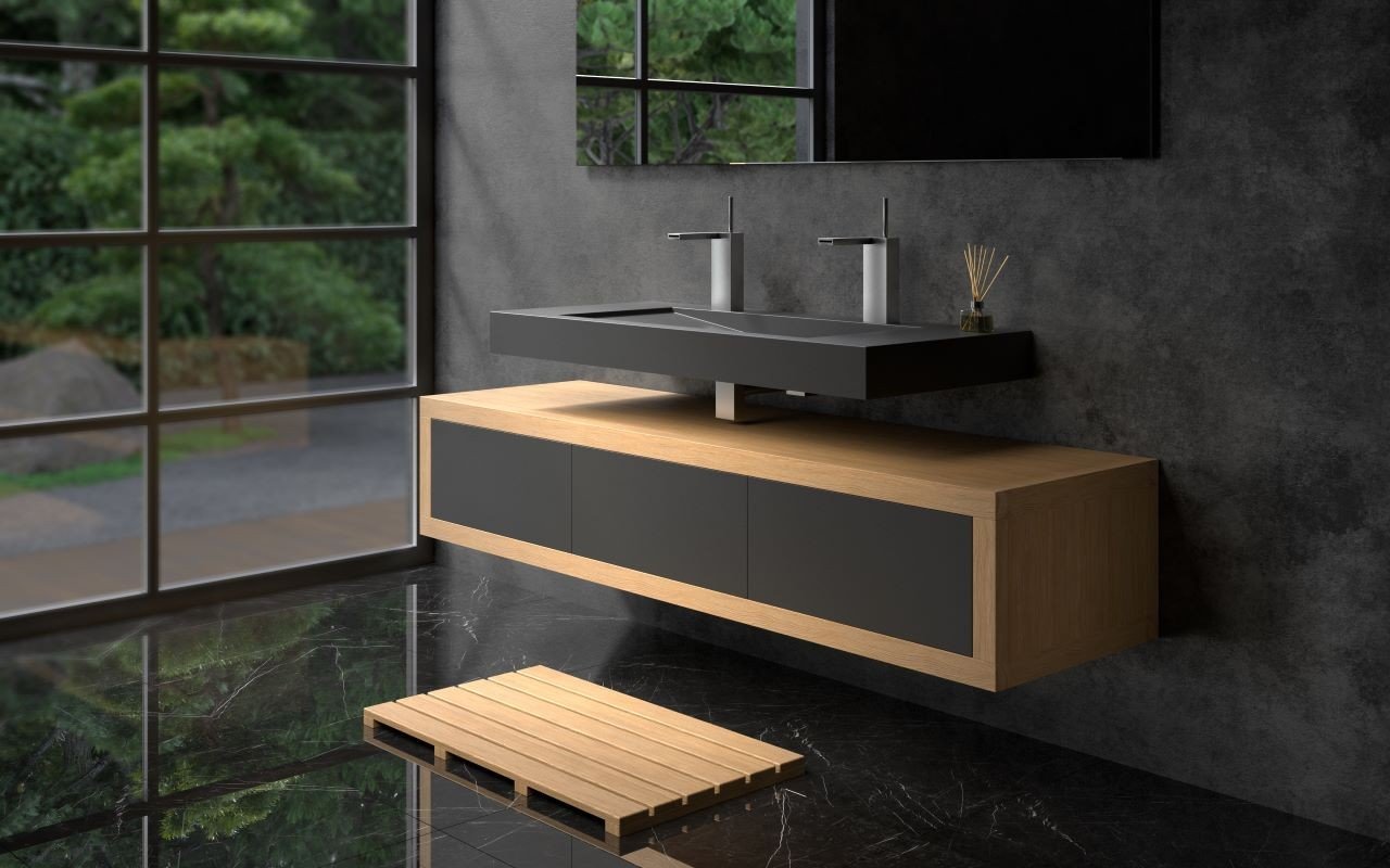 BATHME LENNOX Mueble de Baño con Lavabo y Encimera Roble Ostippo Ebony —  Bañoidea